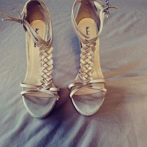 Satin ankle strap braided pumps